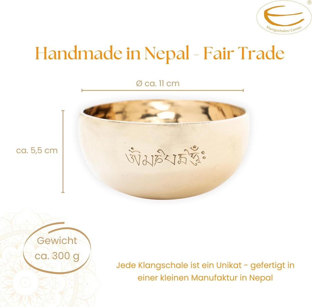 Tibetische Klangschale 300–350g mit Mantra-Gravur – Handgeschmiedet & hochglanzpoliert – Für Meditat