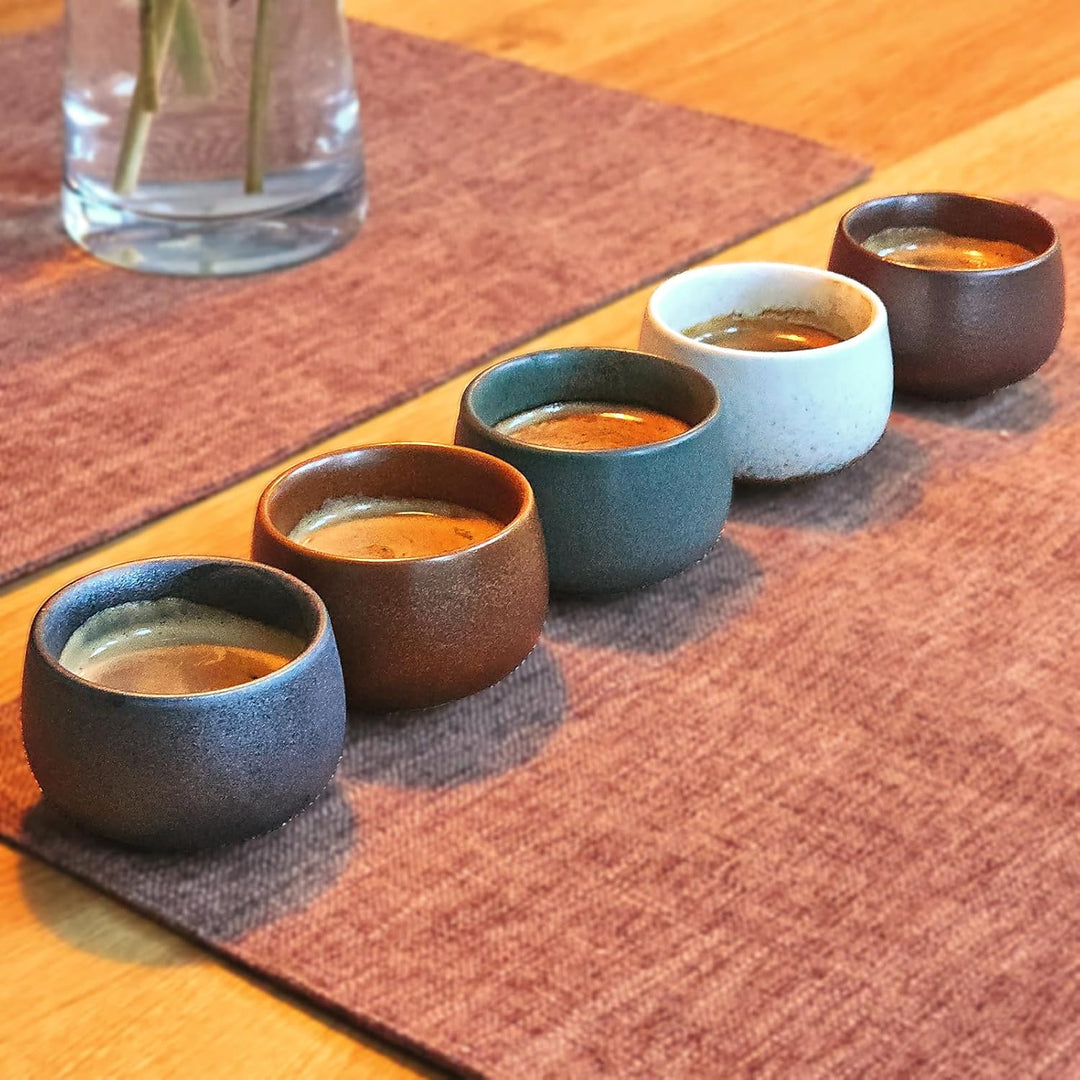 Espressotassen SET 4x80ml, Dickwandig Tassen aus Steingut, Handgefertigte bunte Kaffeetassen, Kerami