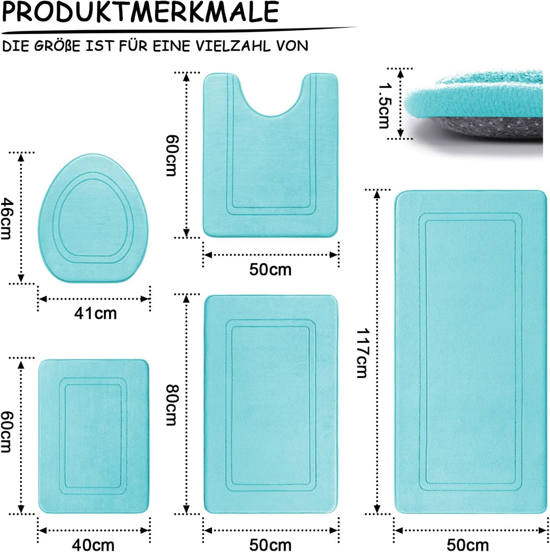 chakme Badezimmerteppich Set 5 Teilig, Weiche Badematte aus Memory-Schaum Badvorleger rutschfest Was