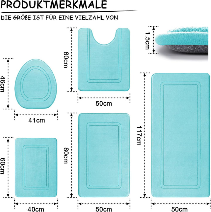 chakme Badezimmerteppich Set 5 Teilig, Weiche Badematte aus Memory-Schaum Badvorleger rutschfest Was