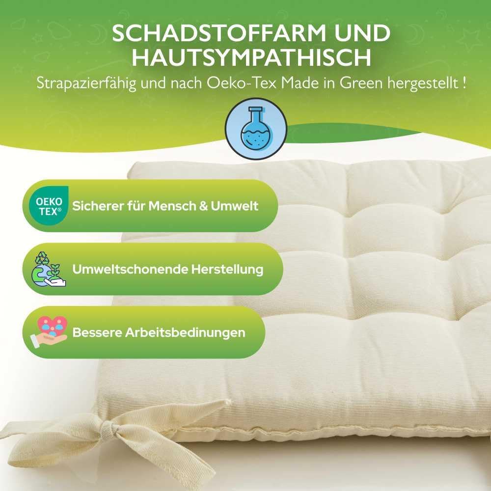 etérea 2er Set Sitzkissen Outdoor 40x40 mit Bändern - Stuhlkissen Creme für Gartenstuhl & Innenberei
