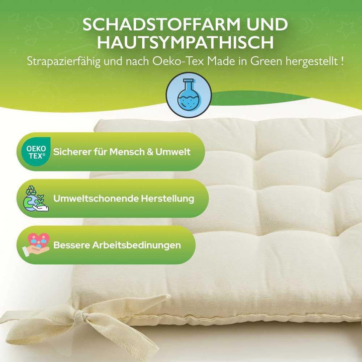 etérea 2er Set Sitzkissen Outdoor 40x40 mit Bändern - Stuhlkissen Creme für Gartenstuhl & Innenberei