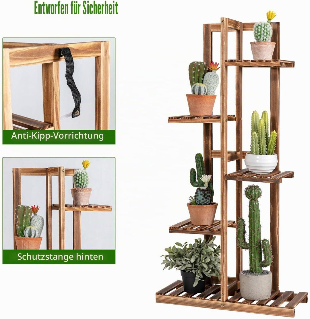KOMFOTTEU 5 stöckige Blumentreppe, Pflanzentreppe aus Holz, mehrstöckiges Blumenregal, Pflanzenständ