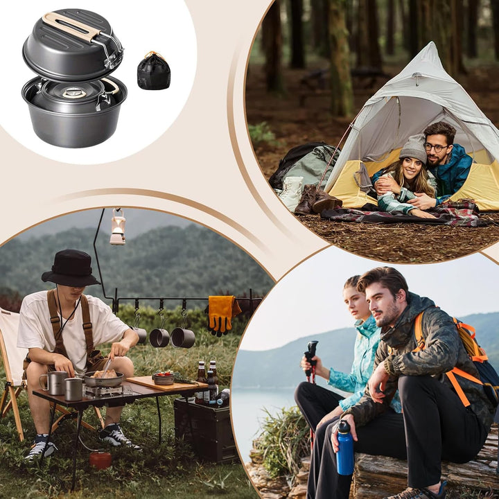 Camping-Kochgeschirr-Set, Camping-Töpfe und Pfannenset zum Kochen, tragbares Kochgeschirr, Bratentöp