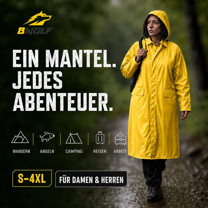 BWOLF POSEIDON Regenmantel Herren Regenmantel Wasserdichte Lange Regenjacke Outdoor Wiederverwendbar