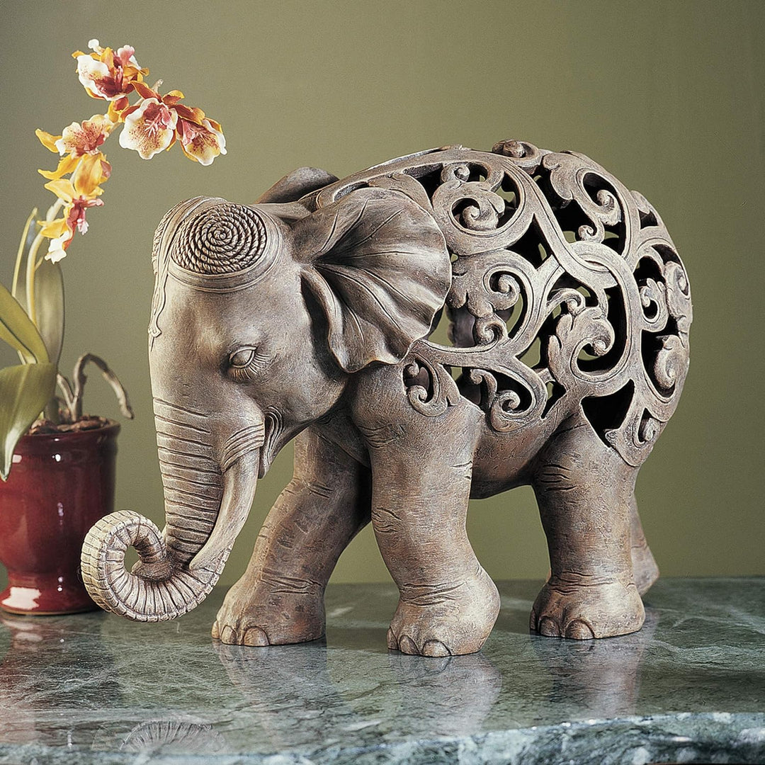 Design Toscano Anjan der Elefant indische Deko Jali Tierstatue, 30.5 cm, Gotischer Stein