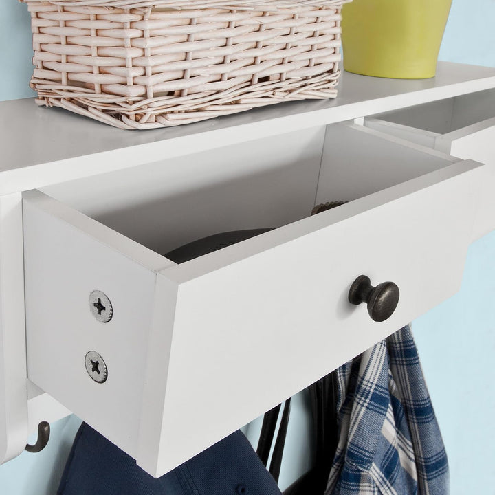 SoBuy® FRG178-W Wandschrank Wandgarderobe Wandregal Hängeregal mit 2 Schubladen und 5 Haken MDF weis