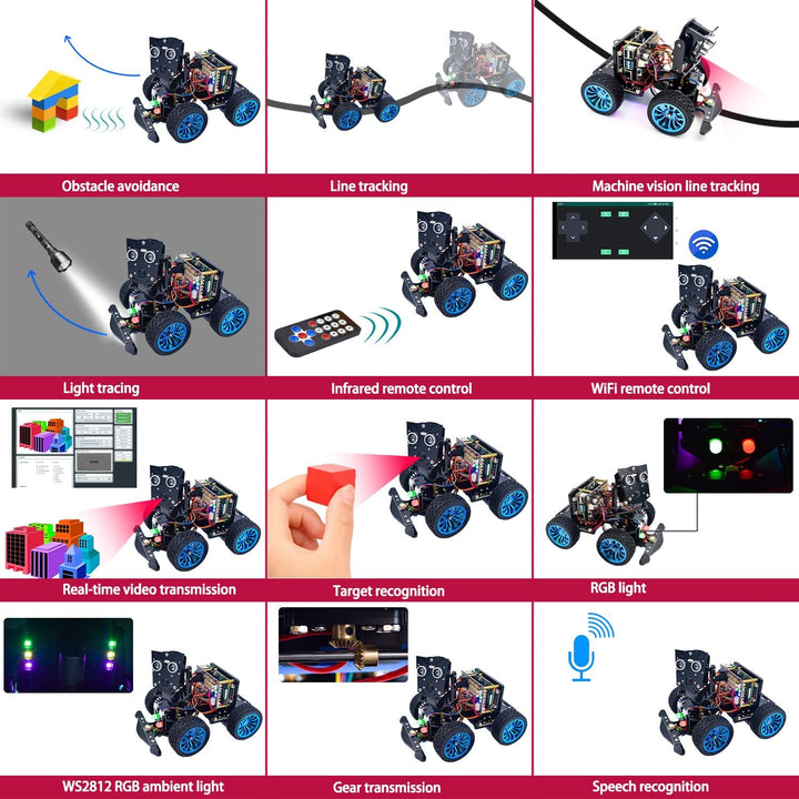 Adeept PiCar-B Mars Rover Smart Car Kit for Raspberry Pi 5/4B/3B/3B+, Obstacle Avoidance, Line Track