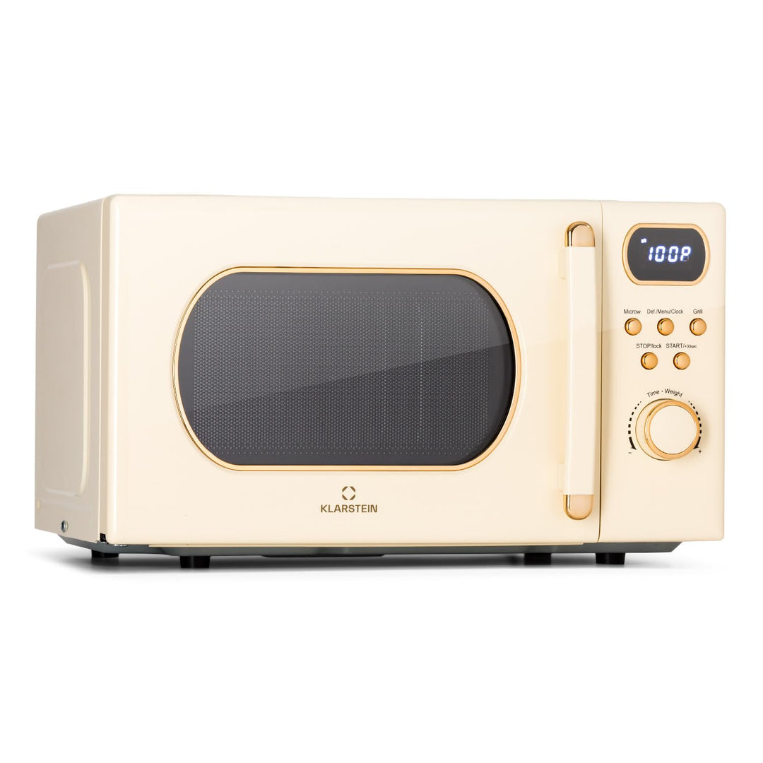 Klarstein Mikrowelle mit Grill, 800 Watt Mikrowelle Klein, 3-in-1Edelstahl-Mikrowelle Creme, Kleine