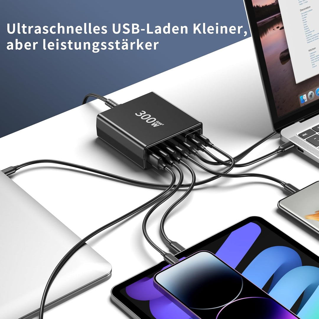 FINIBO USB C Ladegerät 300W: 7-Ports USB schnellladegerät mehrfach mit 4 USB-C und 3 USB-A, USB c la