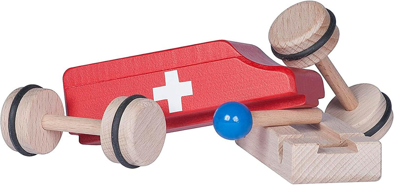 JamsoDesign PuzzleMobil Krankenwagen klein I Holzspielzeug ab 1 Jahr I Holzauto aus Buche in 5 Teile