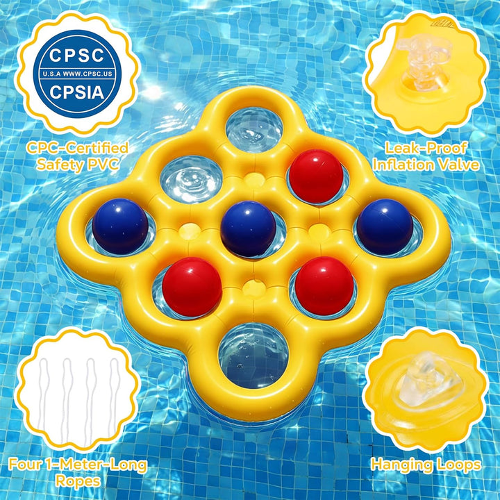 MoKo Tic-Tac-Toe Wasserspiel-Set für den Pool, Aufblasbare Pool-Schwimmhilfe mit 10 Bällen, Spiele f