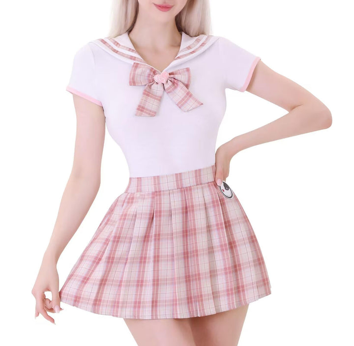 Landofgenie Damen Onesie Baumwolle Bodysuit Set für Damen Cosplay JK-Uniform Mädchen Rock-Sets, Rosa