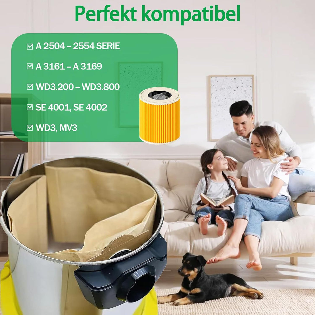 6 Staubsaugerbeutel und 3 Filter Ersatz für Kärcher WD3 WD3P MV3 MV3P 9, 9