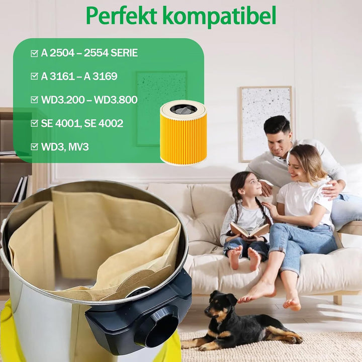 6 Staubsaugerbeutel und 3 Filter Ersatz für Kärcher WD3 WD3P MV3 MV3P 9, 9