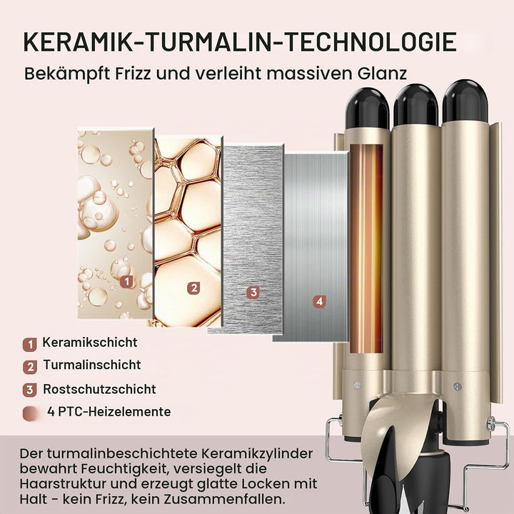 Welleneisen 3 Fässer Lockenstab KLEINE WELLEN Φ22mm, AIMERVO Waver 14 Temperaturstufen 80-210℃, für