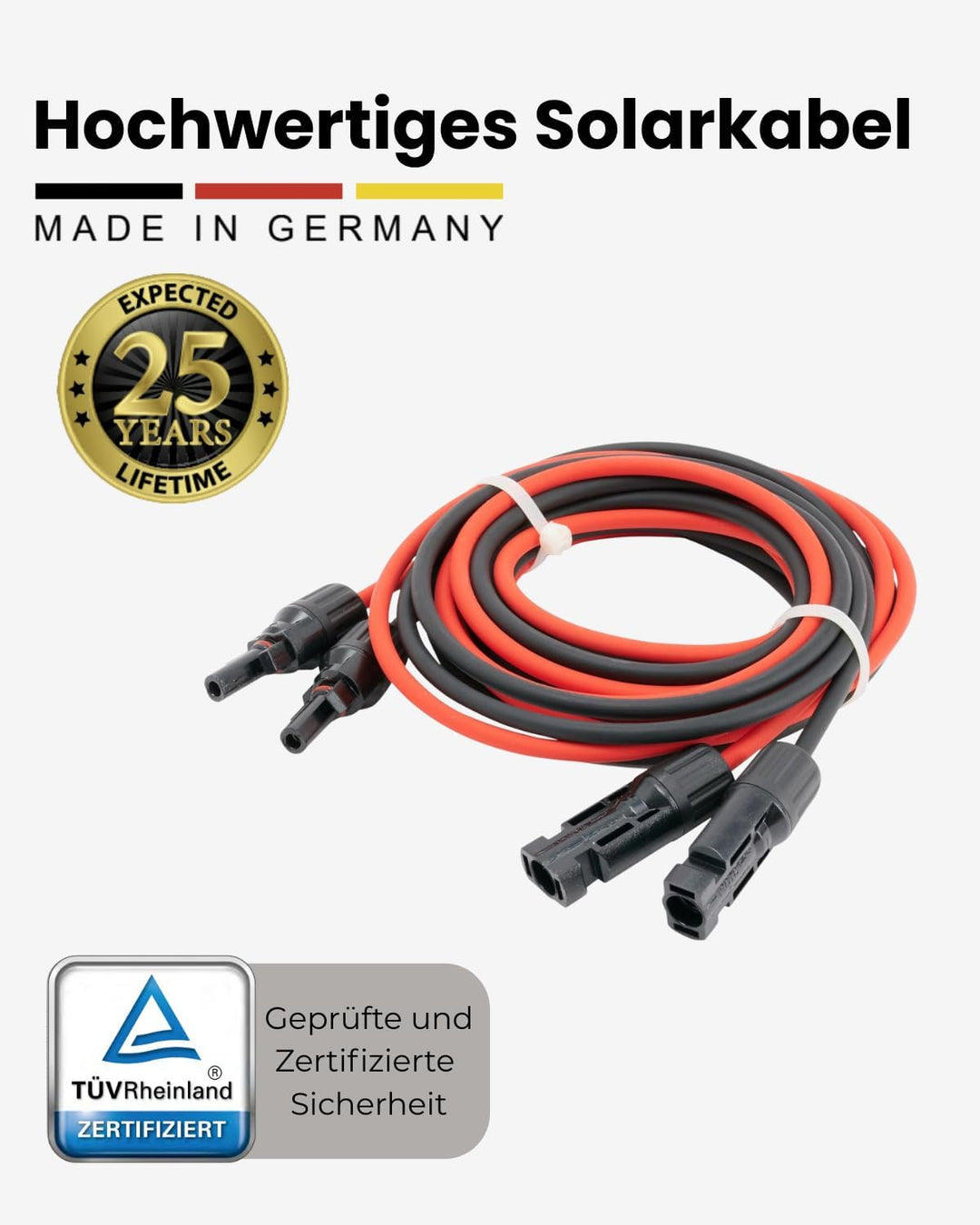 Premium Verlängerungskabel 4mm² inkl. Solarstecker 2x4m – TÜV Rheinland geprüft – UV-beständig & fle
