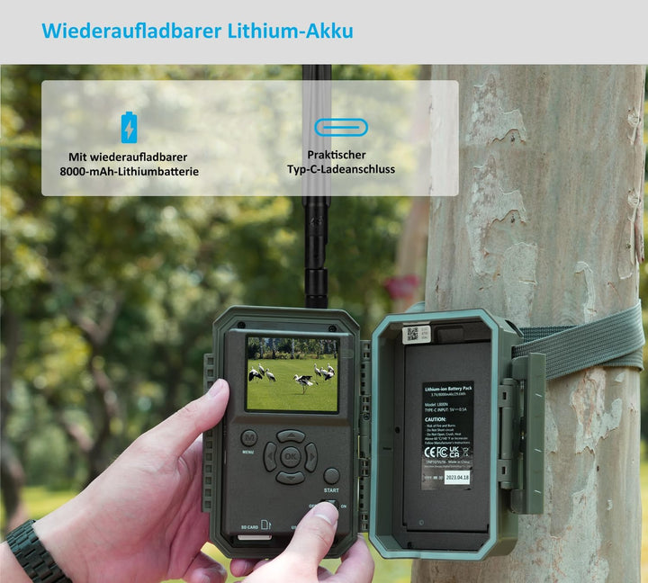 Meidase S960 4G LTE Wildkamera mit Wiederaufladbarem 8000-mAh-Lithium-Akku, Wildtierkamera Handyüber