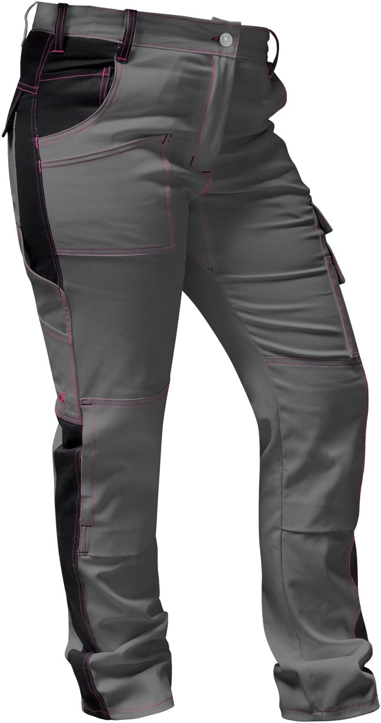 strongAnt Damen Arbeitshose komplett Stretch für Frauen Bundhose mit Kniepolstertaschen Schwarz Grau