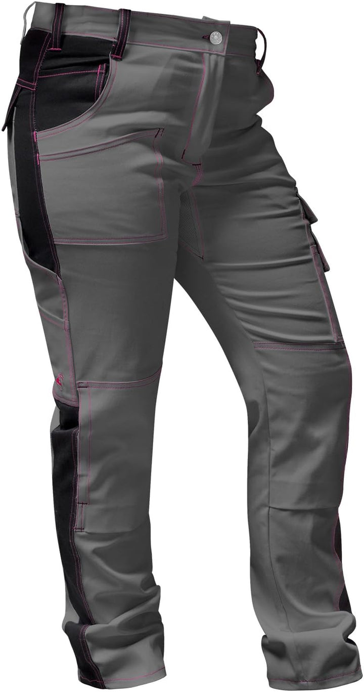 strongAnt Damen Arbeitshose komplett Stretch für Frauen Bundhose mit Kniepolstertaschen Schwarz Grau