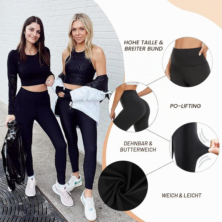 ACTINPUT Leggings Damen High Waist Leggins Blickdicht Schwarz Sportleggings Lang Elastische Yogahose