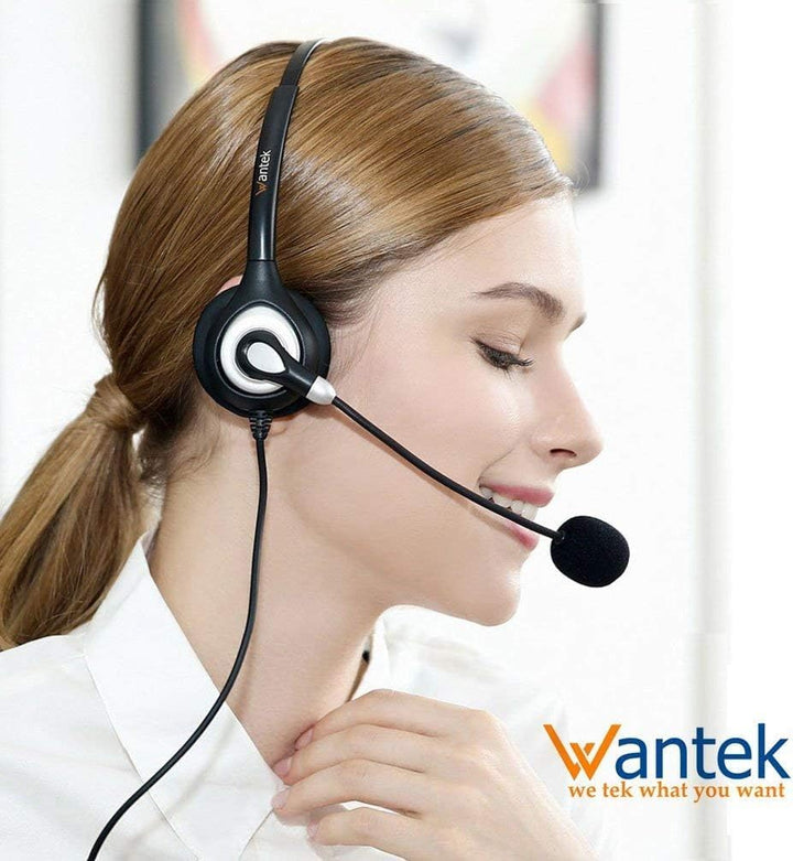 Wantek USB Headset Mono mit Noise Cancelling Mikrofon und Call Volume Control Call Center Headsets m
