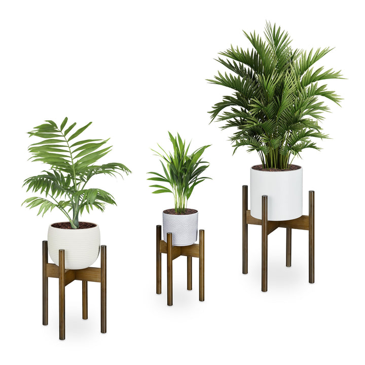 Relaxdays Pflanzenständer Bambus 3er Set, Übertopfständer innen, Blumentöpfe D 20/25/29 cm, Pflanzen