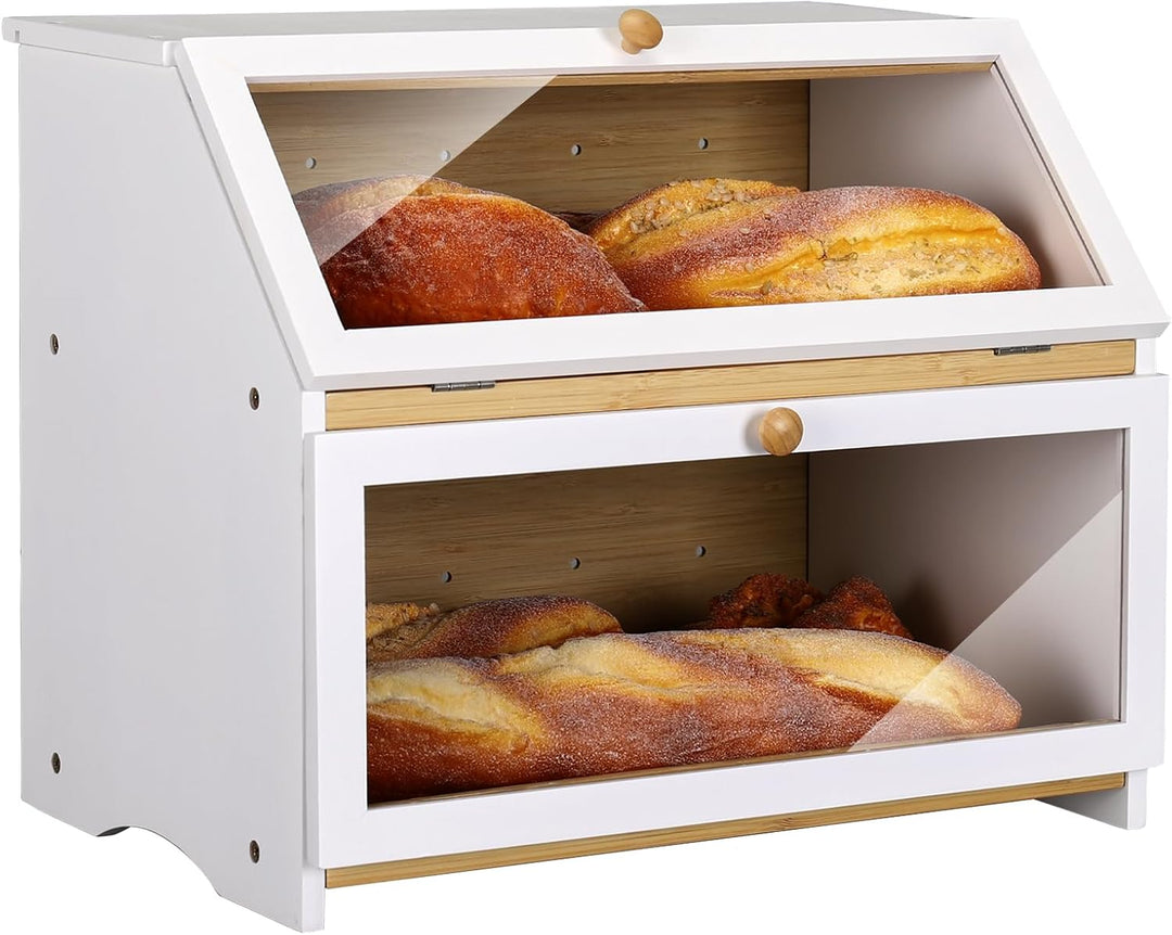 Leader Accessories Bambus Brotkasten 2 Etagen Brotbehälter lebensmittelecht Brotaufbewahrung pflegel