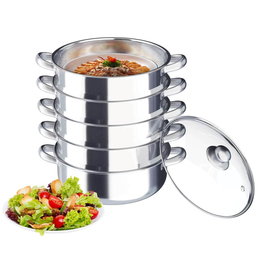 5-lagiger Mantowarka Induktion Dampfgarer Dampfkocher Edelstahl Schongarer 30cm Stapelbare Edelstahl