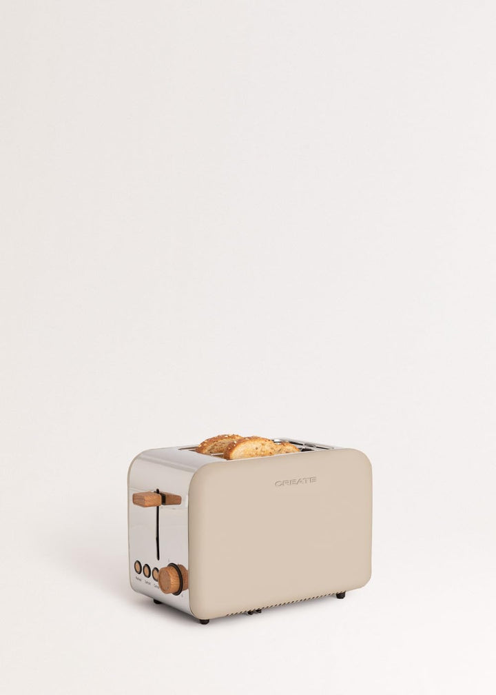 CREATE/TOAST RETRO/Toaster Sand / 6 Leistungsstufen, Krümelschublade, Thermostat, Auftauen, Aufwärme