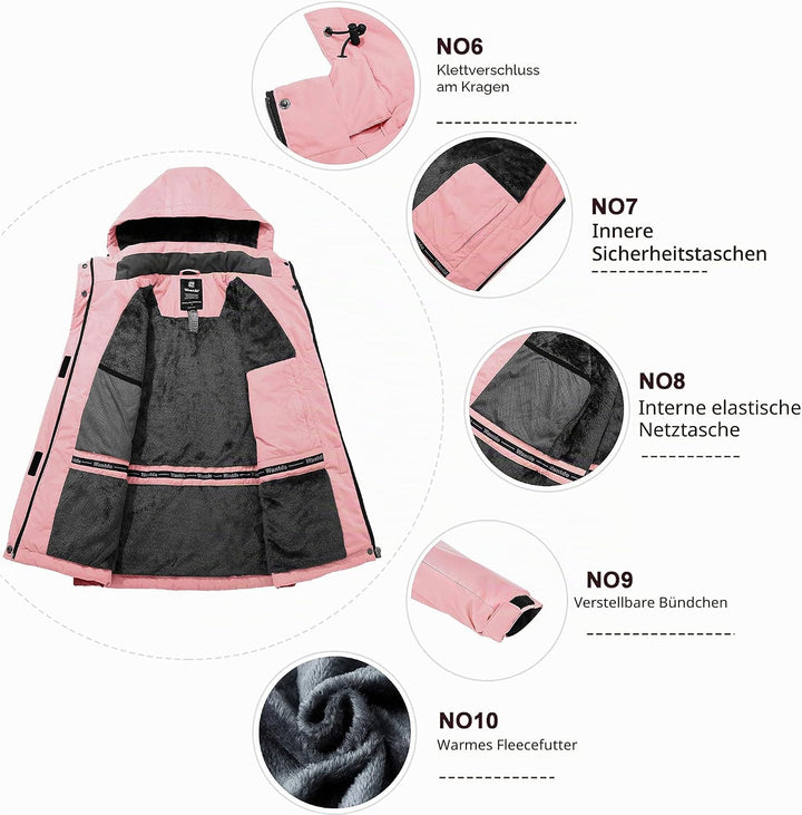 Wantdo Damen Winter Skijacke Warm Fleece Mantel Berg Snowboardjacke Outdoor Kapuzen Windbreaker Jack