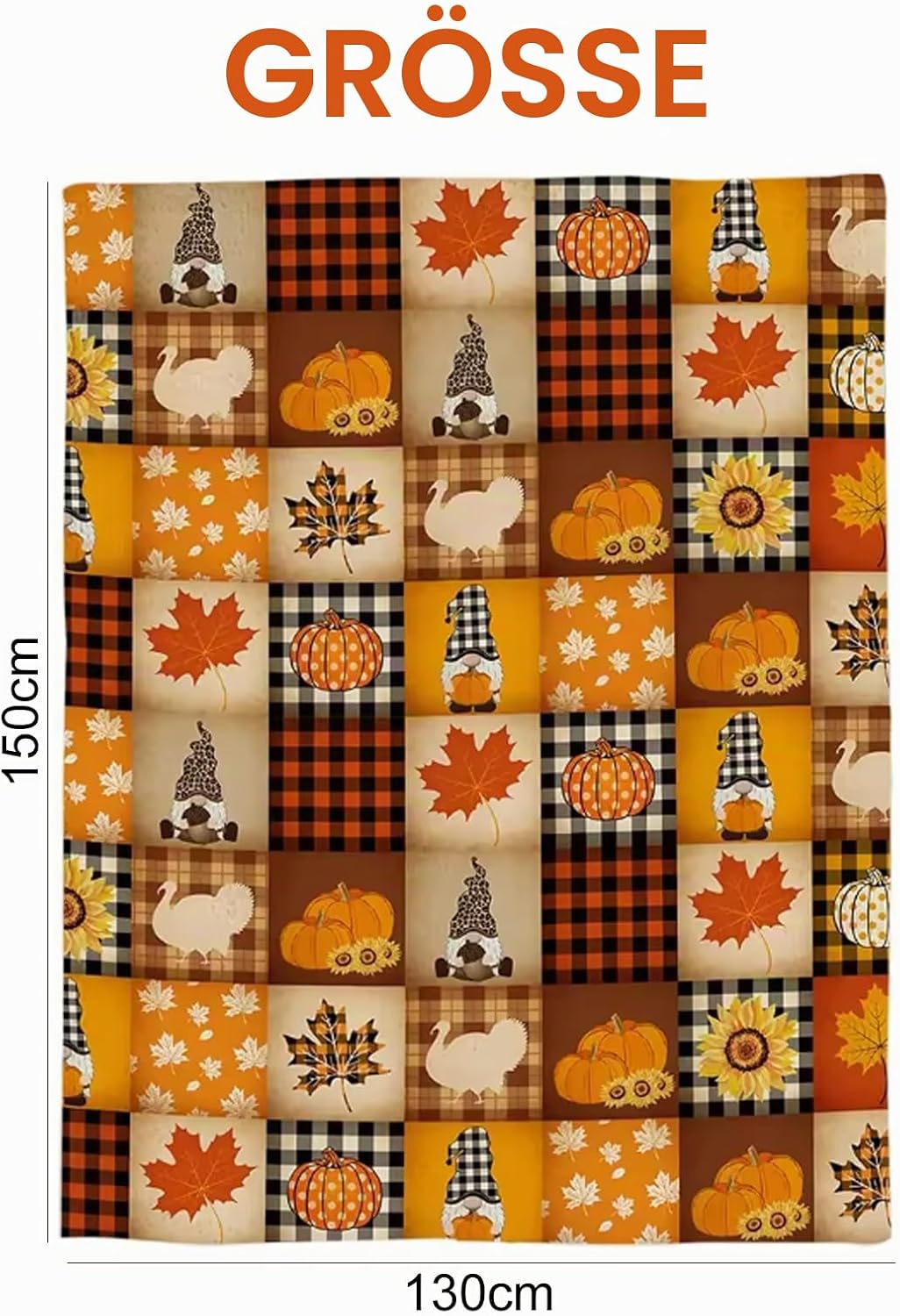 Halloween Kürbis Decke 130 x 150 cm Flanell Herbst Kürbis Geschenk Thanksgiving Geschenk Fleece Herb