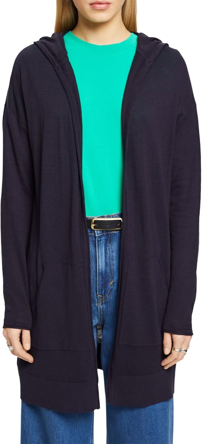 edc by Esprit Strickcardigan aus Reiner Baumwolle mit Kapuze XS 400/Navy, XS 400/Navy
