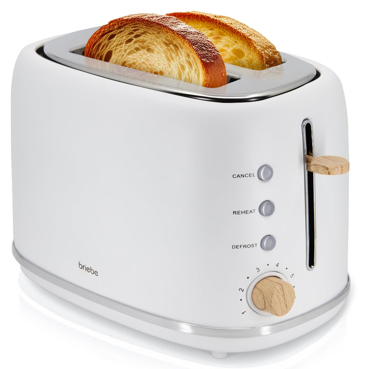 briebe Nordic Toaster mit breitem Schlitz, Toaster für 2 Scheiben, 6 Röststufen, Aufwärmfunktion, Ab