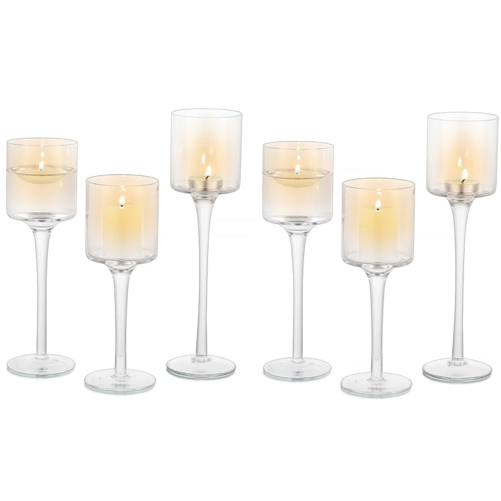 Sziqiqi 6 Stück Teelichthalter Glas - Elegante Kerzenständer Hohe Kerzenhalter Stumpenkerzen Windlic