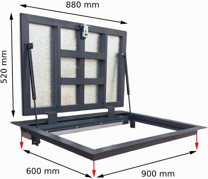 S-Lion Bodenluke Thermo Max 4, 60 x 90 cm, mit Gasfeder, Verriegelung mit Griff &amp; Vierseitiger Dicht