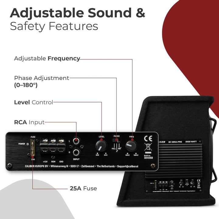 Caliber BC112SA-PRO Subwoofer Aktiv Set für Auto – 12 Zoll Bassbox mit Verstärker – 500W RMS – 1000W