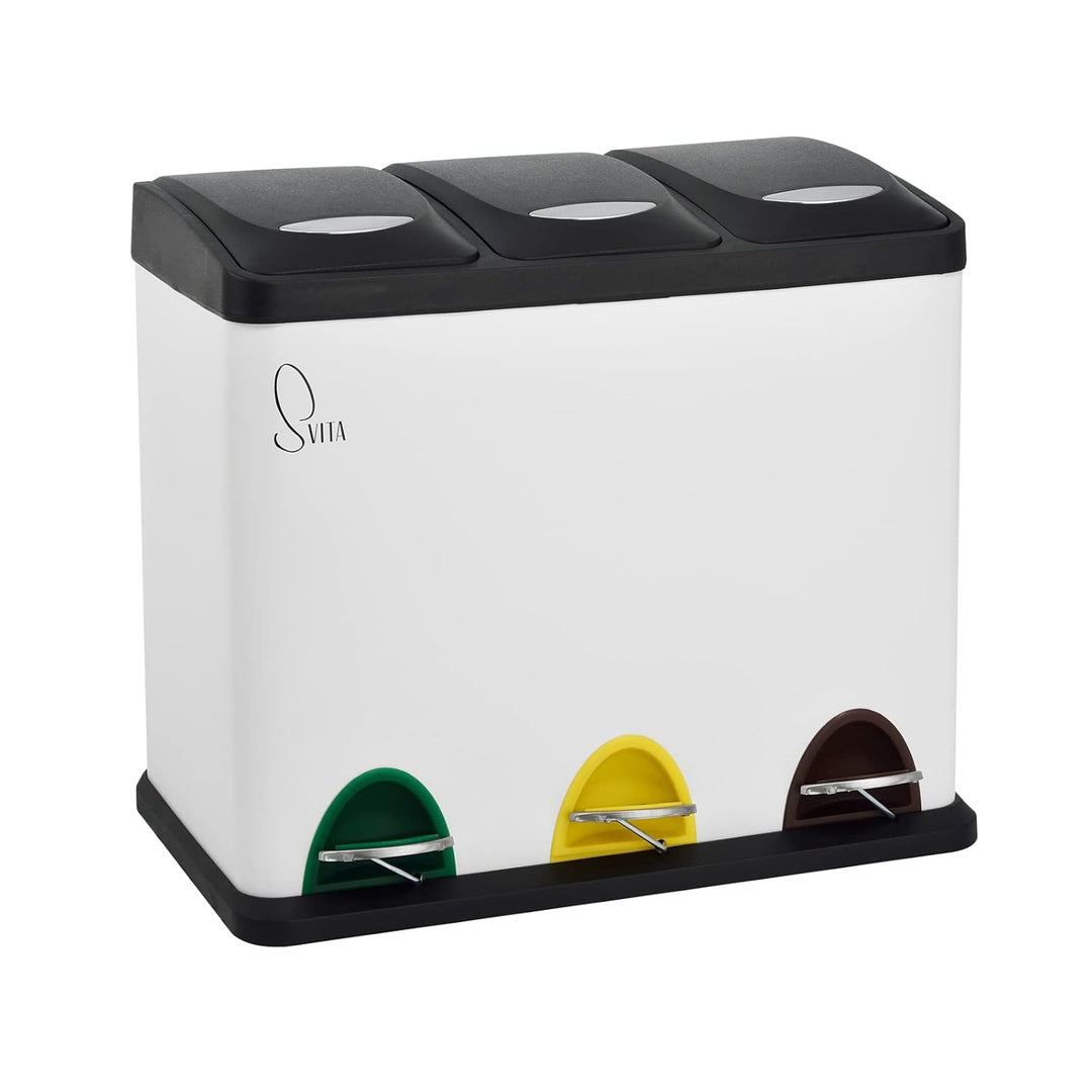 SVITA TC3X8 Mülleimer 3 Fächer, 24 Liter Treteimer mit Tretmechanismus, Pulverbeschichteter Stahl, P