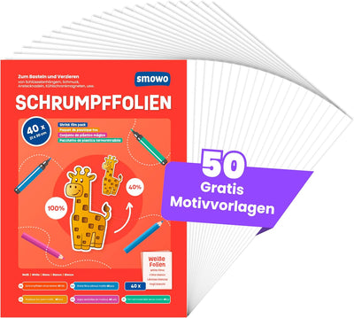 Smowo® 40 Stück Schrumpffolien transparent - schrumpfende Plastikfolien zum basteln - A4 schrumpffol