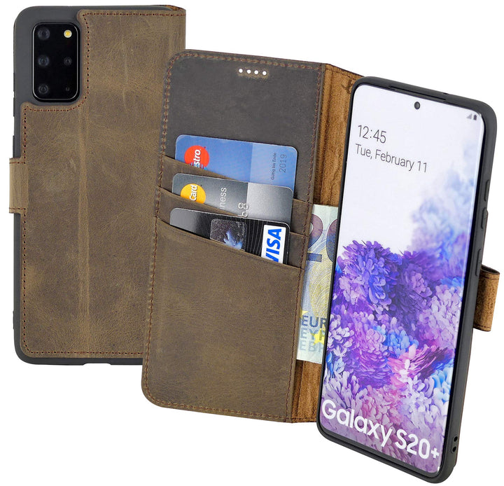 Suncase Book-Style Hülle kompatibel mit Samsung Galaxy S20 Plus Leder Tasche (Slim-Fit) Lederhülle H
