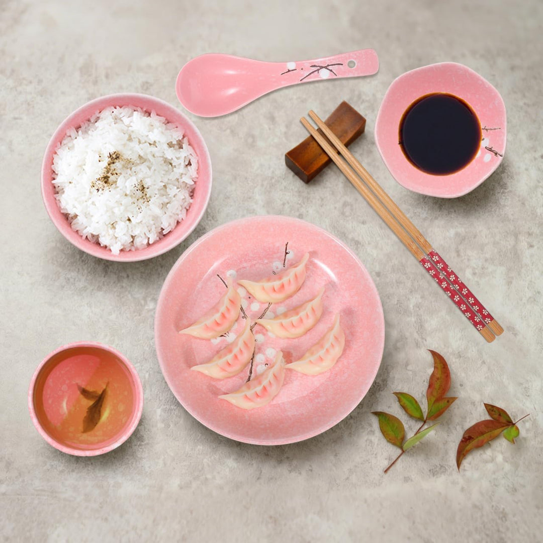 HEMOTON 6Pcs Japanisches Geschirrset Keramikplatten Schalen Löffel Essstäbchen Tassen Chinesisches K