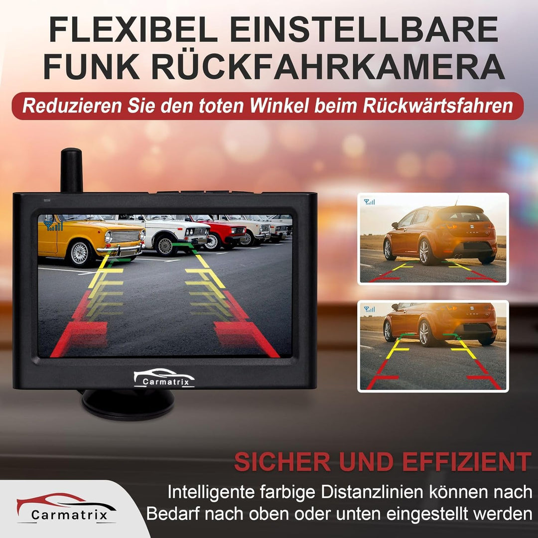 Funk Auto KFZ Rückfahrkamera kabellos Nummernschild 4,3" Monitor Rückfahrsystem mit IR Nachtsicht im