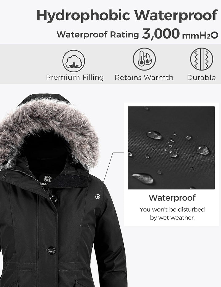 Wantdo Damen Winter Warm Puffer Mantel Wasserabweisend Outdoor Jacke Winddichte Oberbekleidung Mante
