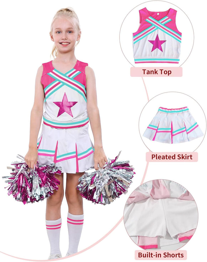 LOLANTA Mädchen Karneval Kostüm, Cheerleader kleid mit Pompoms und Socken, Mittelschule Cheerleading
