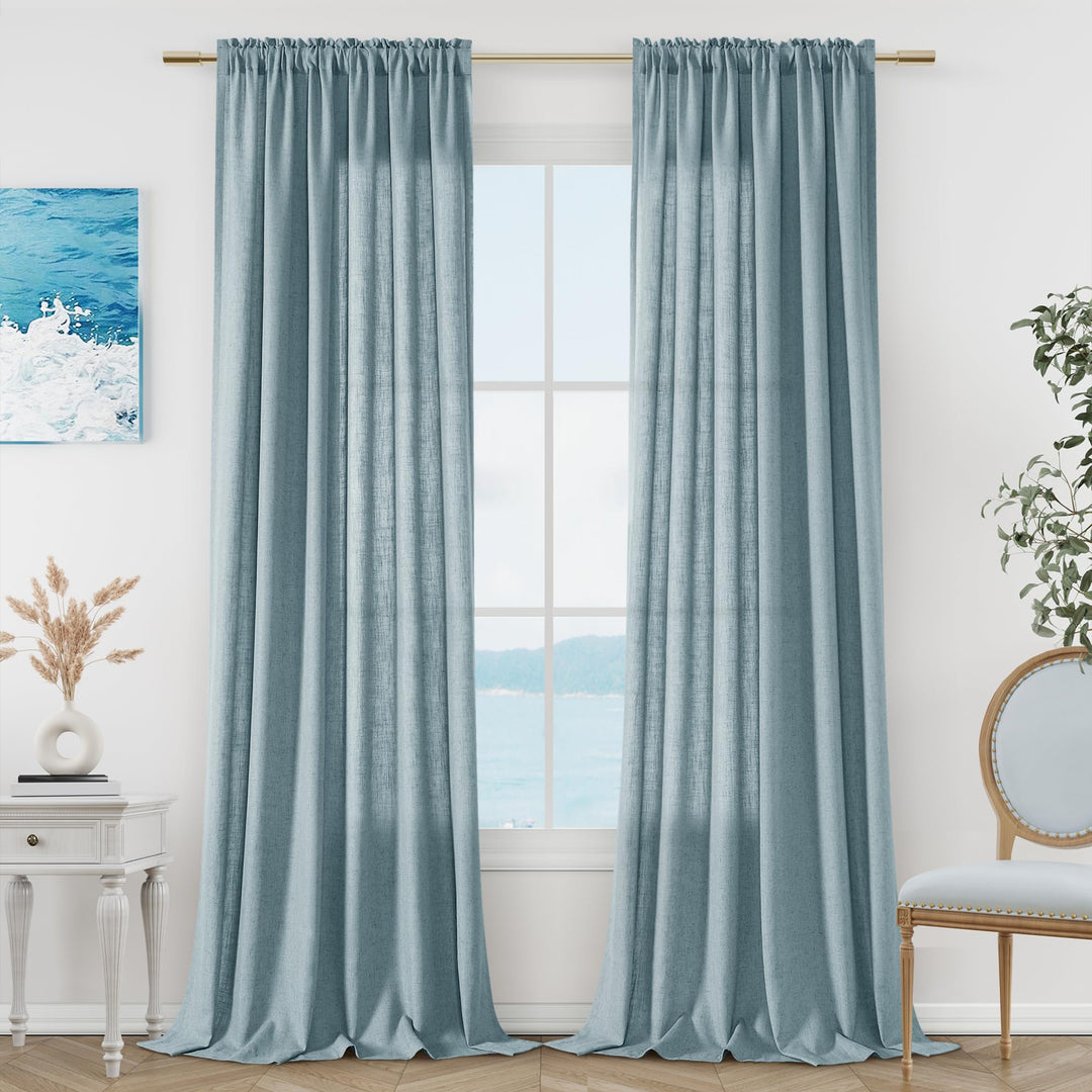 Guken Blaue Leinen-Vorhänge, 213 cm Länge, für Wohnzimmer, Schlafzimmer, 2 Paneele, Set mit Stangent