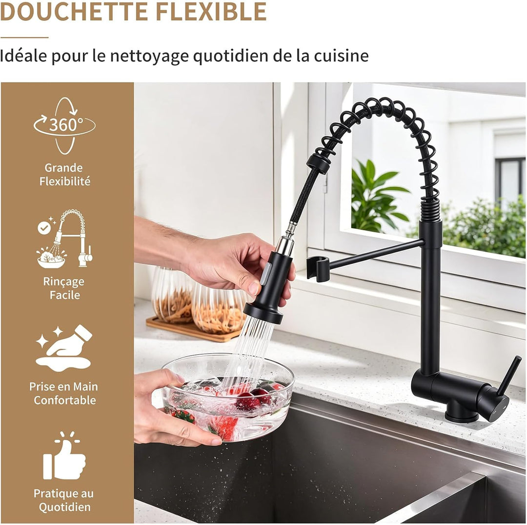 HOMELODY Wasserhahn Küche Schwarz Ausziehbar für Vorfenster, Schwarz