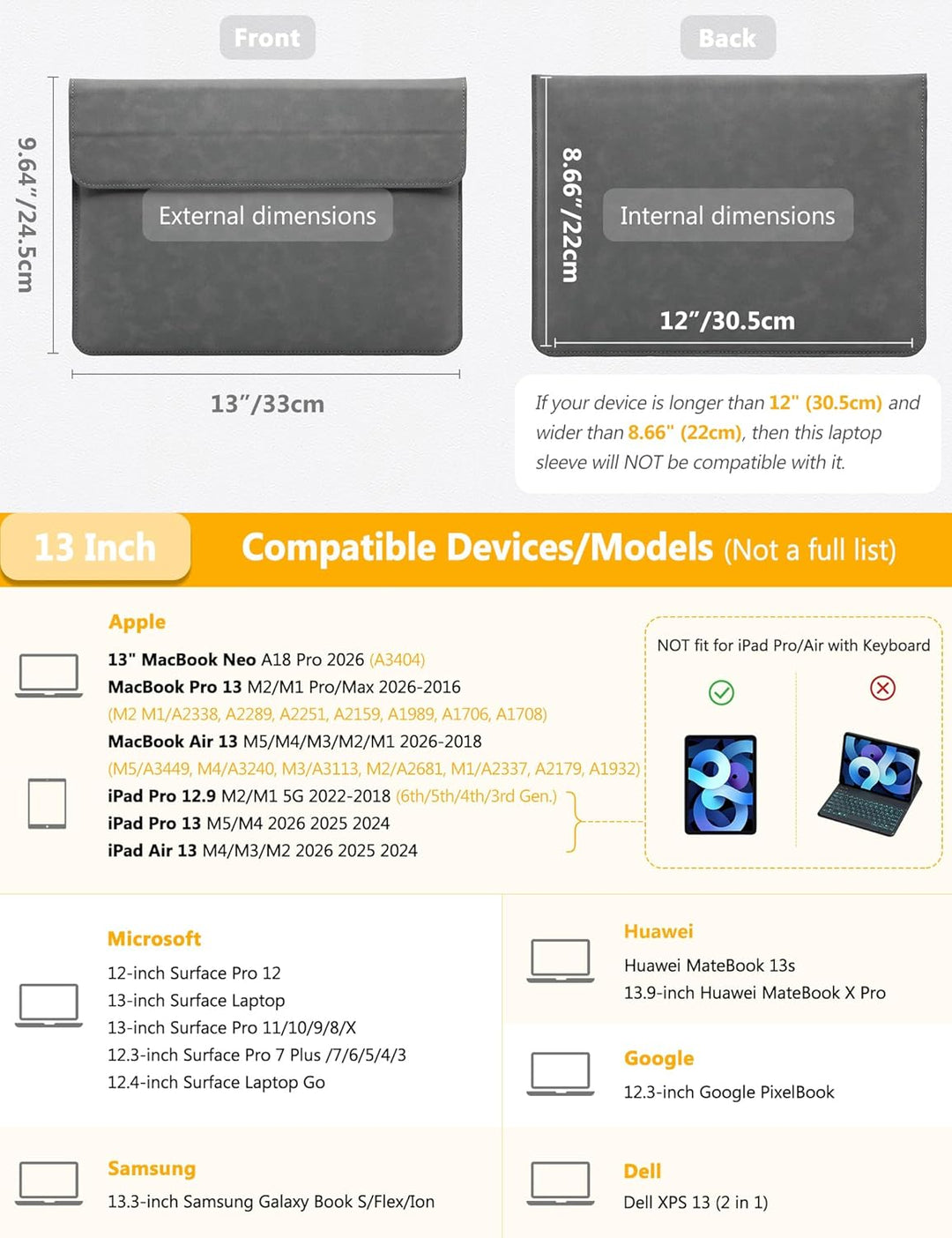 HYZUO 13 Zoll Laptop Hülle mit Standfunktion für 2025-2018 MacBook Air 13 M4 M3 M2 M1, 2025-2016 Mac