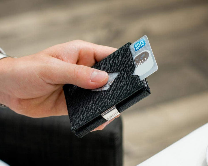 Exentri Wallet Kreditkartenetui echt Leder mit RFID Schutz, S, Mosaic Black [331] Schwarz, Schwarz