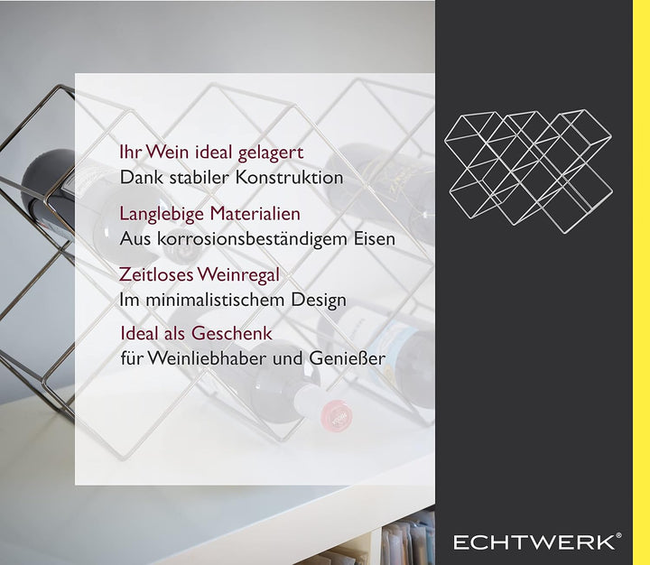 ECHTWERK Weinregal für bis zu 8 Flaschen, Flaschenregal freistehend, Weinflaschenhalter, Weinlagerun