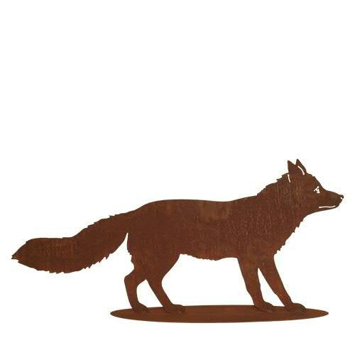 Rostdeko für Garten - Dekofigur: Grosser Fuchs auf Platte (Fester Stand) - Länge 100cm / Höhe 45cm -